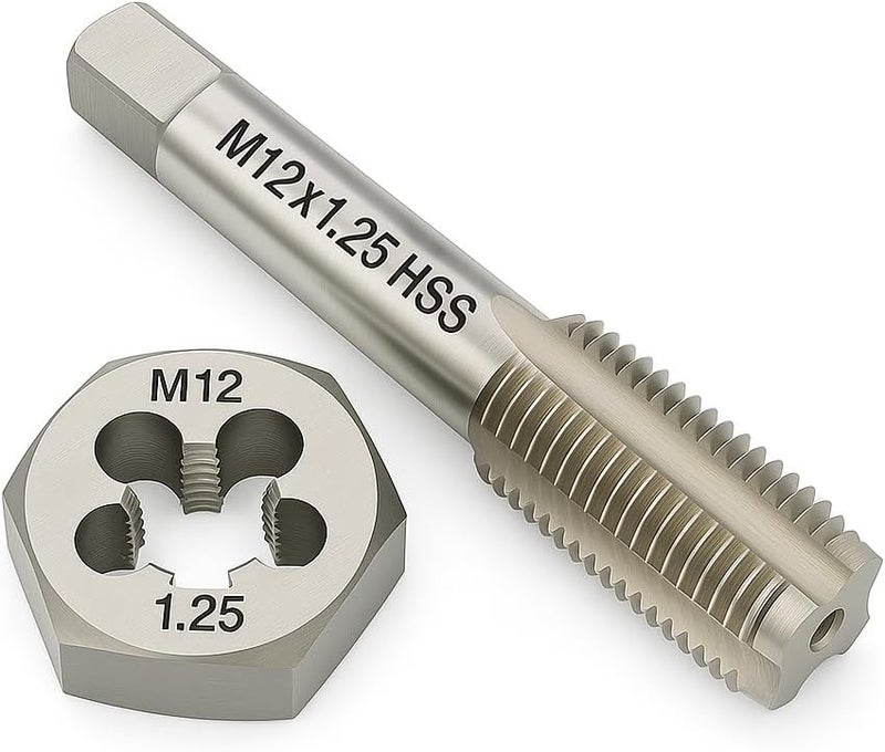 Yamesh M12 x 1.25 Metric Tap and Die Set HSS Machine Tap and GCr15 Alloy Steel Hex Die Right Hand Thread Cutting Tool for Metal Repair - Image 1
